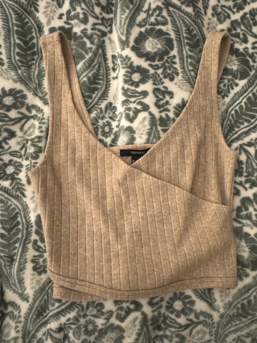 Forever 21 Tan Ribbed Crossover Crop Top